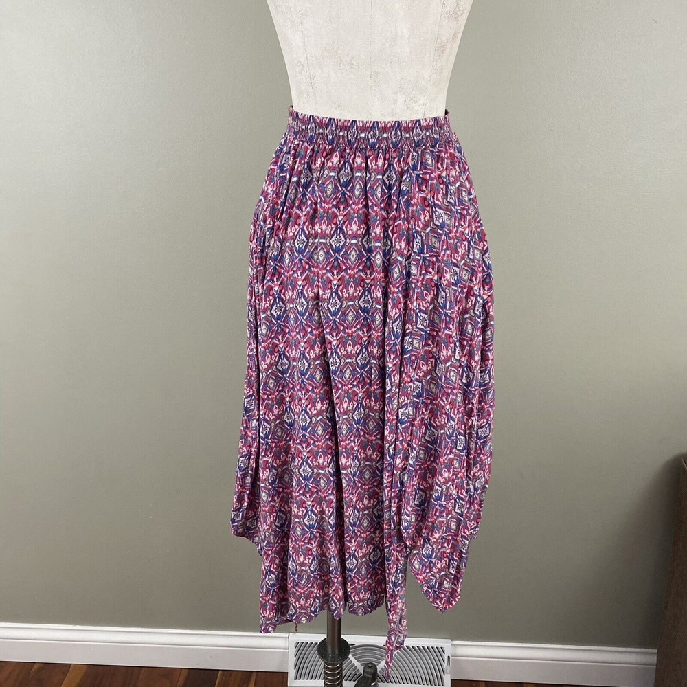 Hollister Womens Midi Skirt S Pink Blue Boho Festival Handkerchief Skirt Tassels - Picture 4 of 10